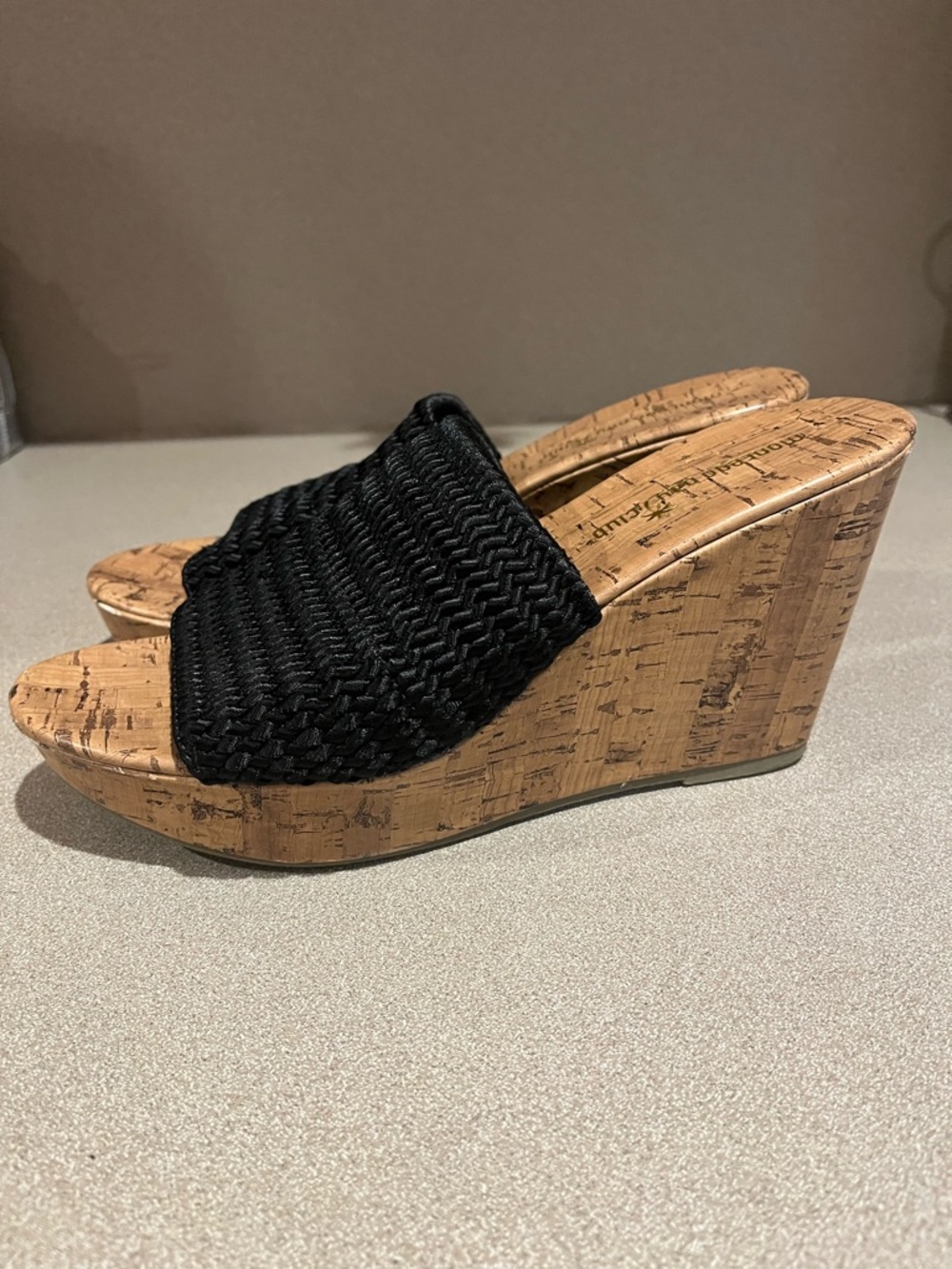 Montego Bay Club Black Woven Cork Wedge Slides